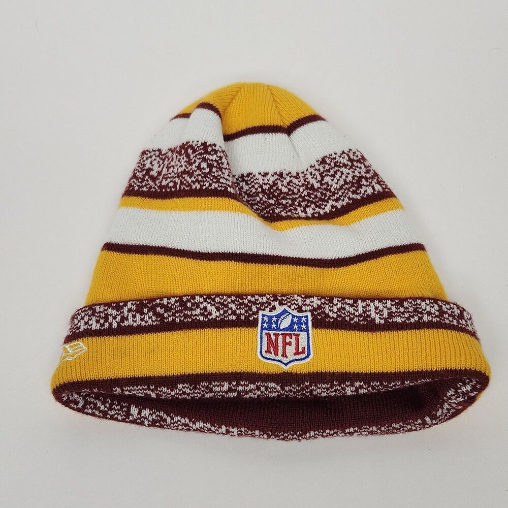 New Era Washington Redskins Knit Beanie Hat NFL Gold Burgundy White Striped One